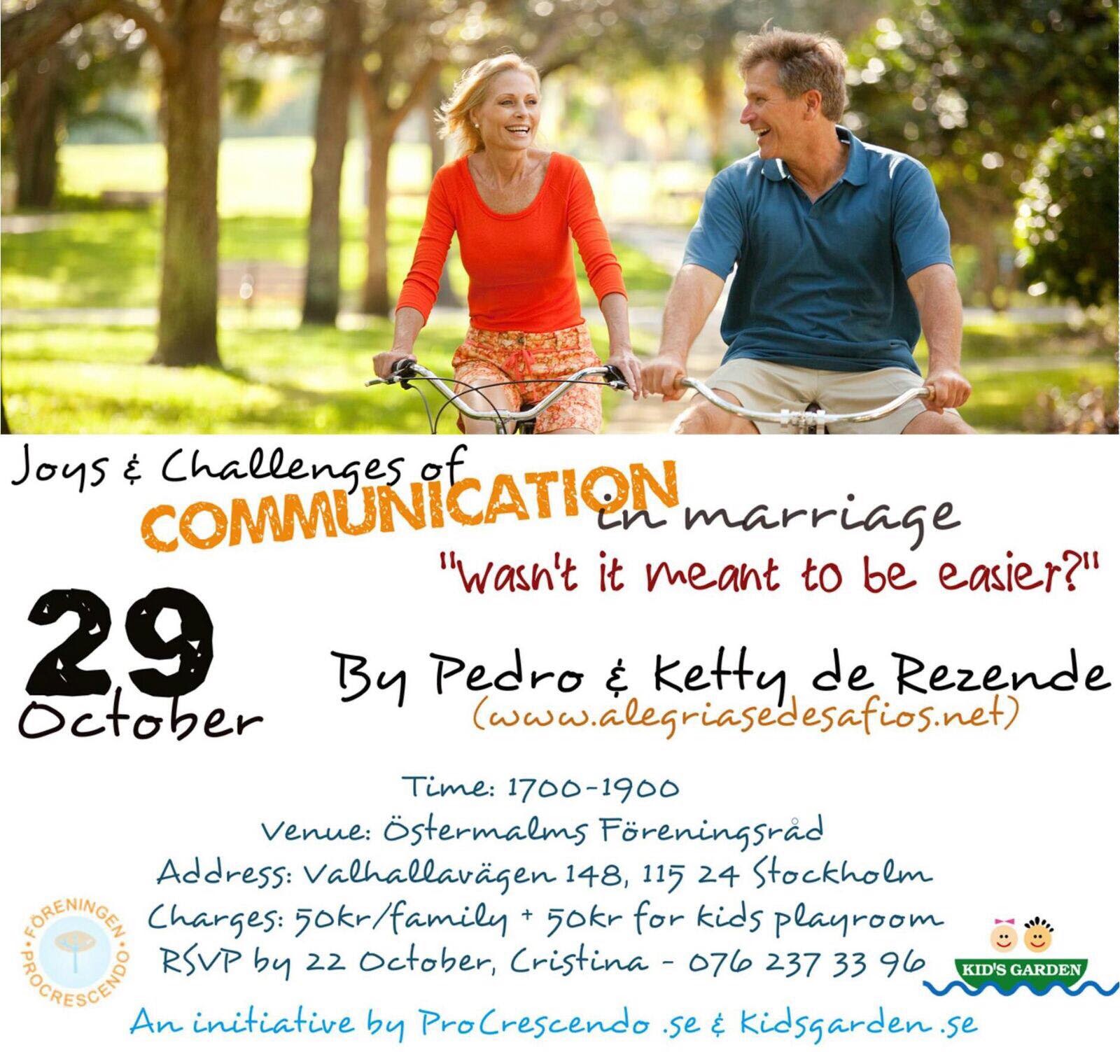 Cartaz do seminário Joys and Challenges of Communication in Marriage, Estocolmo, 2015
